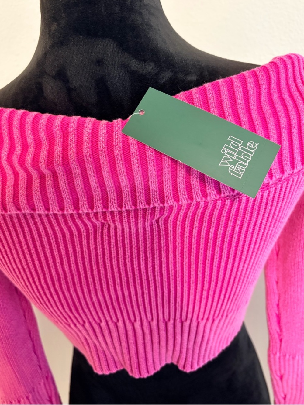 NWT Wild Fable Off-Shoulder Ribbed Zip-Front Sweater Cardigan - Hot Pink - Picture 4 of 10
